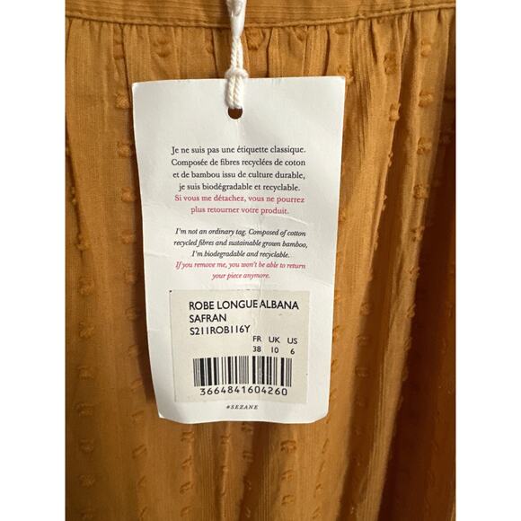 NWT Sezane Albana Long Maxi Dress 38 Size 6 Saffron - Picture 3 of 7